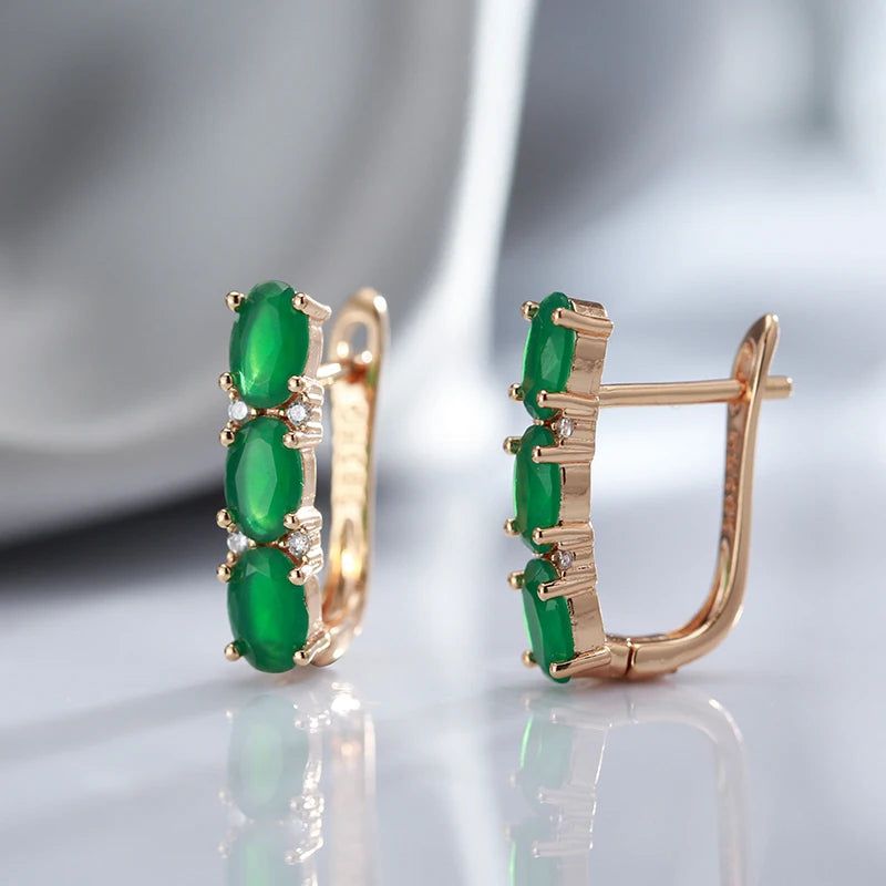 Graceful Rose Gold Vintage Drop Earrings with Green Natural Zircon