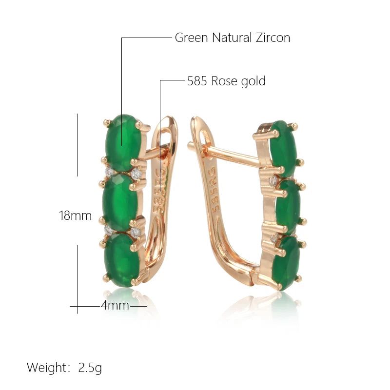 Graceful Rose Gold Vintage Drop Earrings with Green Natural Zircon