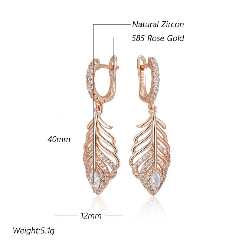 Graceful Rose Gold Vintage Drop Earrings with Natural Zircon and Crystal Leaf Design