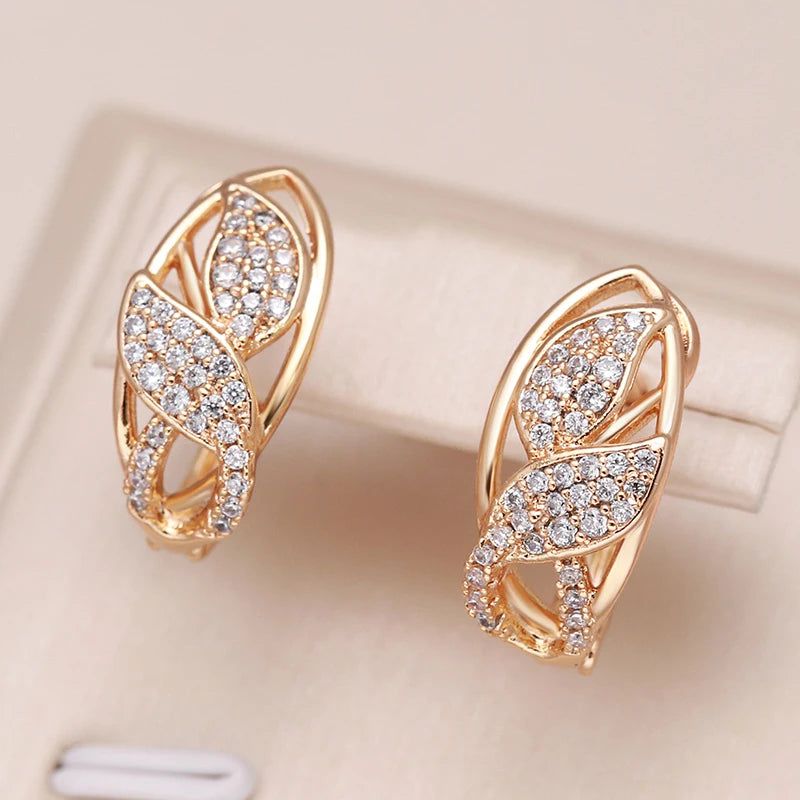 Graceful Rose Gold Vintage Flower Drop Earrings with Natural Zircon Crystals