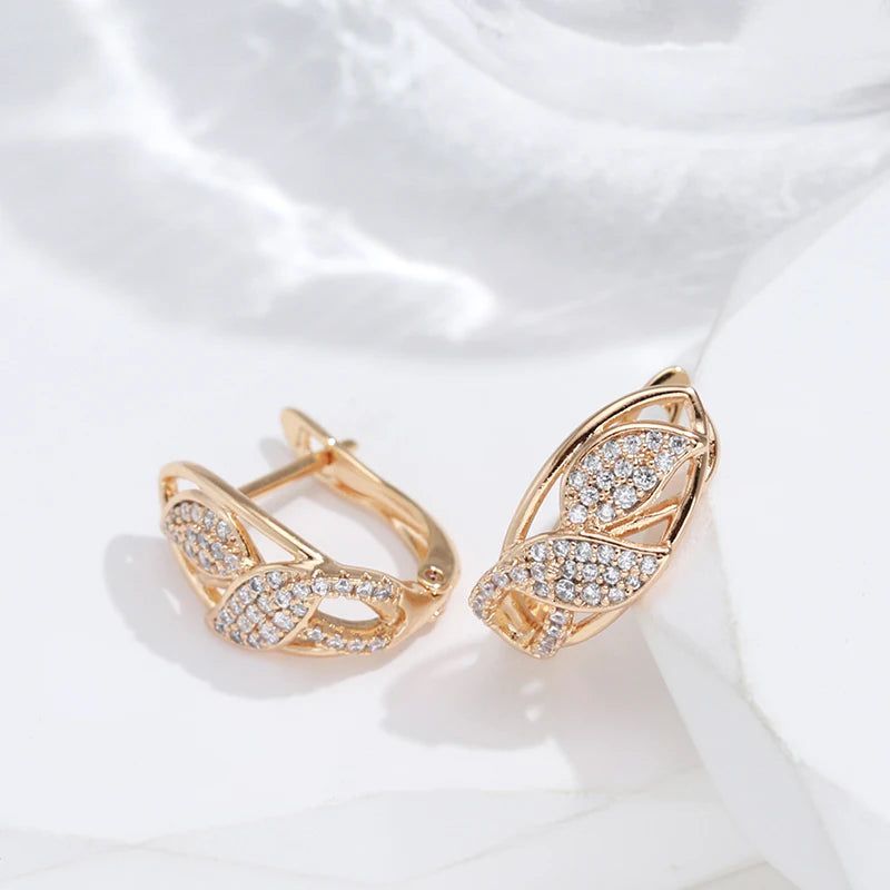 Graceful Rose Gold Vintage Flower Drop Earrings with Natural Zircon Crystals