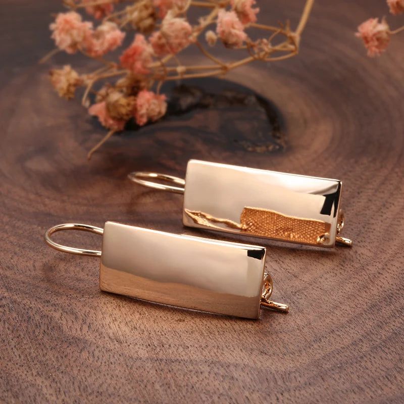 Graceful Rose Gold Vintage Long Square Dangle Earrings with Glossy Finish