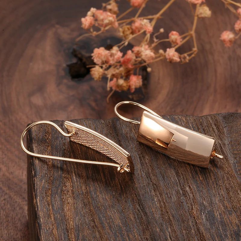 Graceful Rose Gold Vintage Long Square Dangle Earrings with Glossy Finish