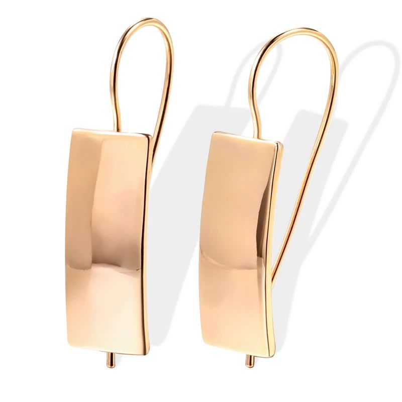 Graceful Rose Gold Vintage Long Square Dangle Earrings with Glossy Finish