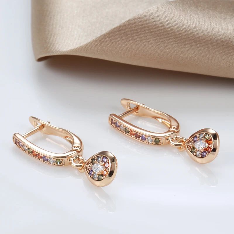 Graceful Rose Gold Water Drop Dangle Earrings with Colorful Natural Zircon