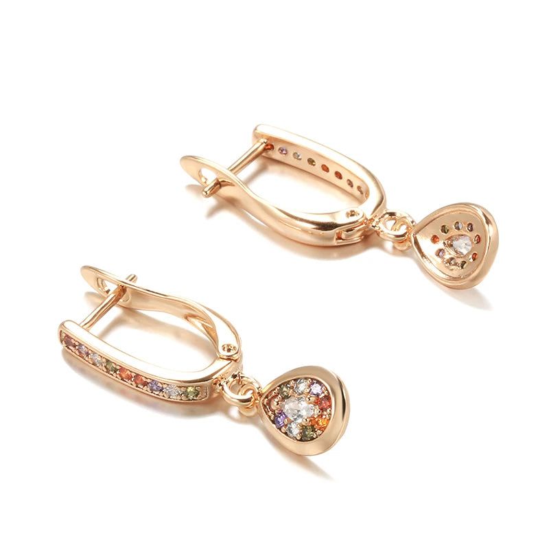 Graceful Rose Gold Water Drop Dangle Earrings with Colorful Natural Zircon