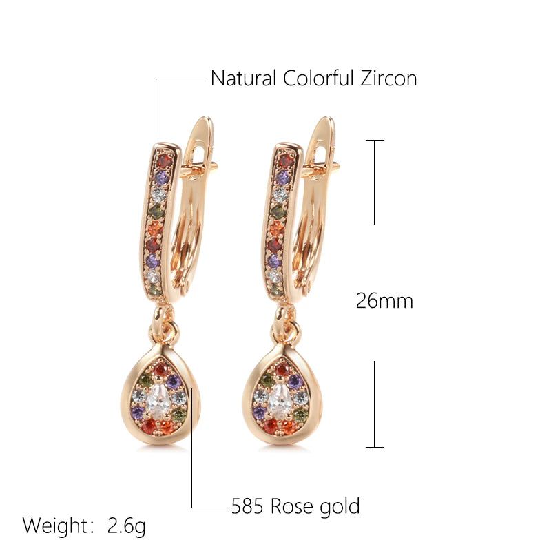 Graceful Rose Gold Water Drop Dangle Earrings with Colorful Natural Zircon