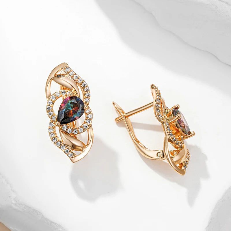 Graceful Rose Gold Water Drop Earrings with Colorful Natural Zircon