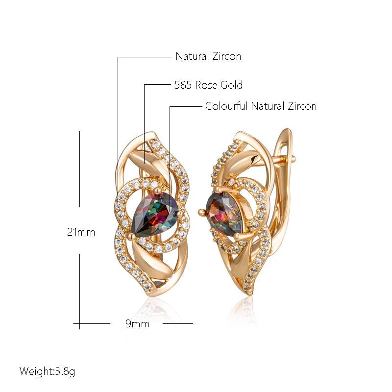 Graceful Rose Gold Water Drop Earrings with Colorful Natural Zircon