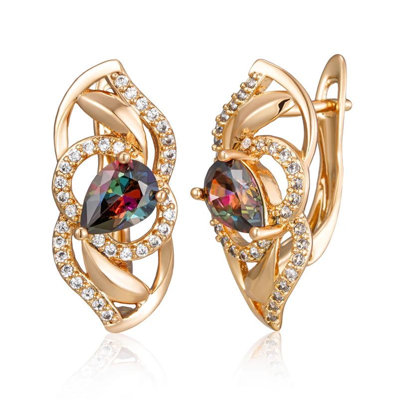 Graceful Rose Gold Water Drop Earrings with Colorful Natural Zircon