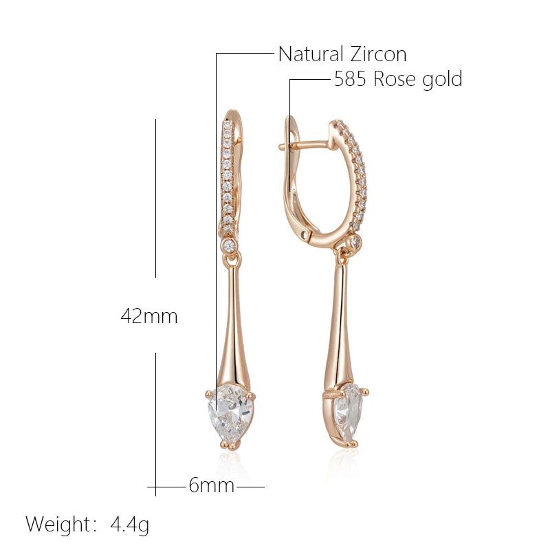 Graceful Rose Gold Water Drop Zircon Long Dangle Earrings - Premium Quality Jewelry