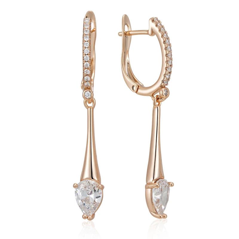 Graceful Rose Gold Water Drop Zircon Long Dangle Earrings - Premium Quality Jewelry