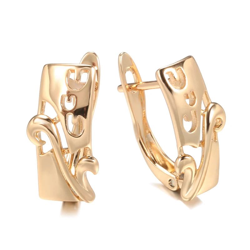 Graceful Rose Gold Wave Dangle Earrings in Glossy Finish - High-Quality Jewelry for Every Occasion