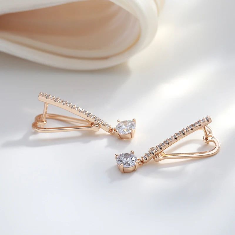 Graceful Rose Gold Zircon Drop Earrings with Geometric Design - Romantic Crystal Jewelry