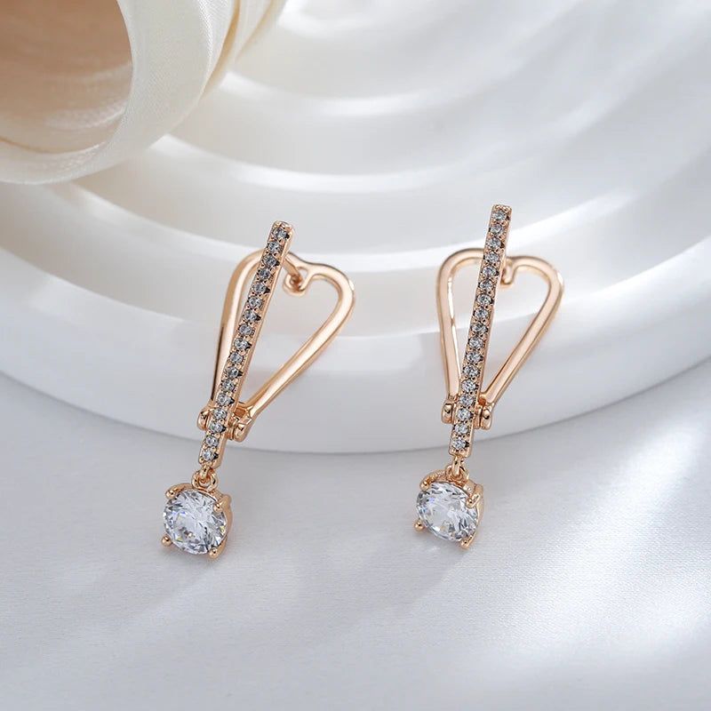 Graceful Rose Gold Zircon Drop Earrings with Geometric Design - Romantic Crystal Jewelry