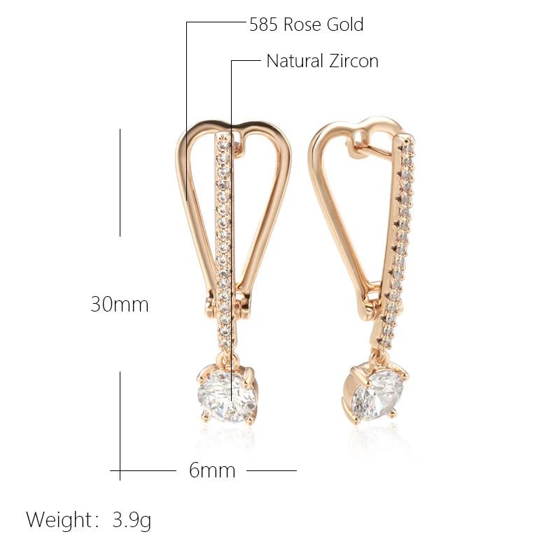 Graceful Rose Gold Zircon Drop Earrings with Geometric Design - Romantic Crystal Jewelry