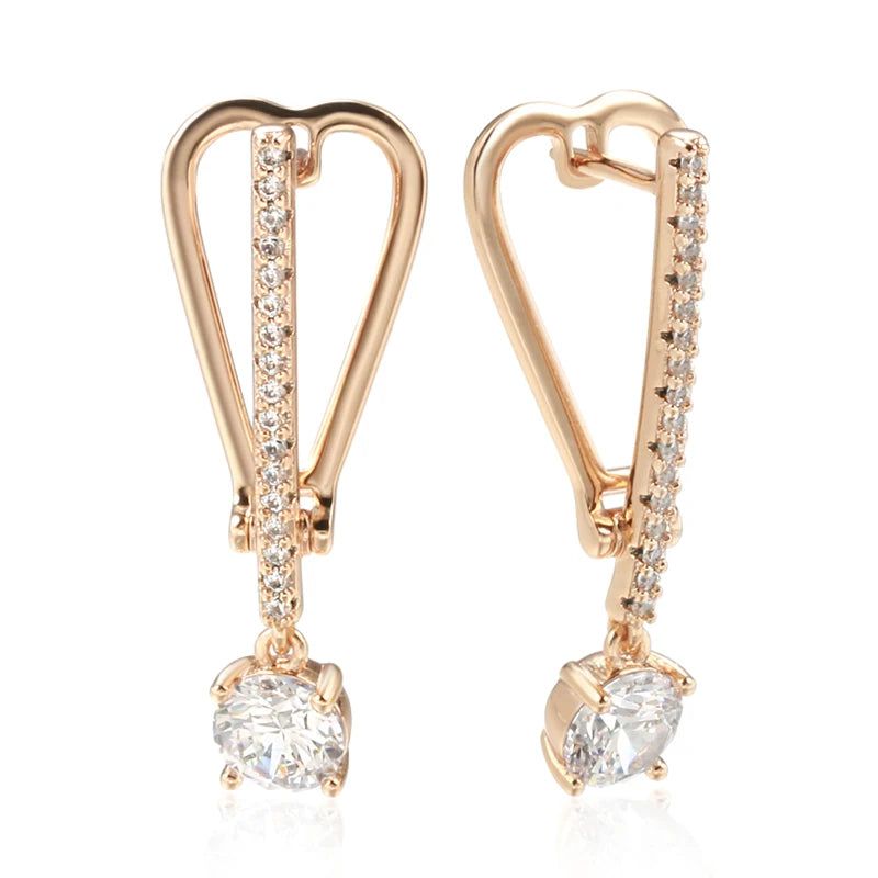 Graceful Rose Gold Zircon Drop Earrings with Geometric Design - Romantic Crystal Jewelry