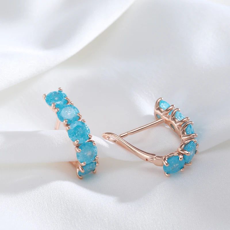 Graceful Round Blue Zircon Drop Earrings in Luxurious 585 Rose Gold Finish