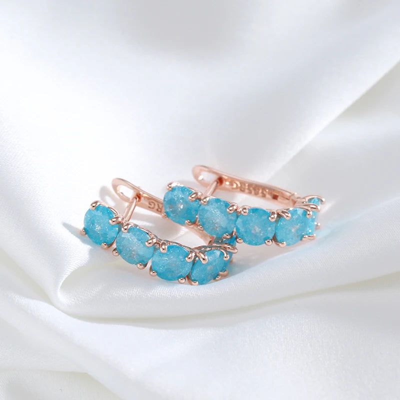 Graceful Round Blue Zircon Drop Earrings in Luxurious 585 Rose Gold Finish