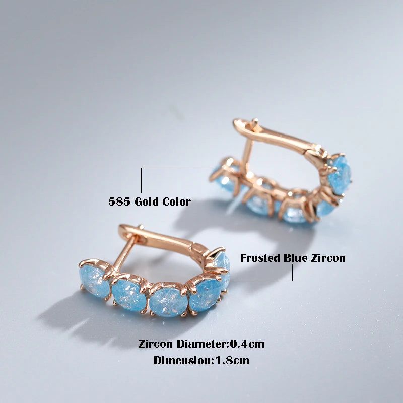 Graceful Round Blue Zircon Drop Earrings in Luxurious 585 Rose Gold Finish