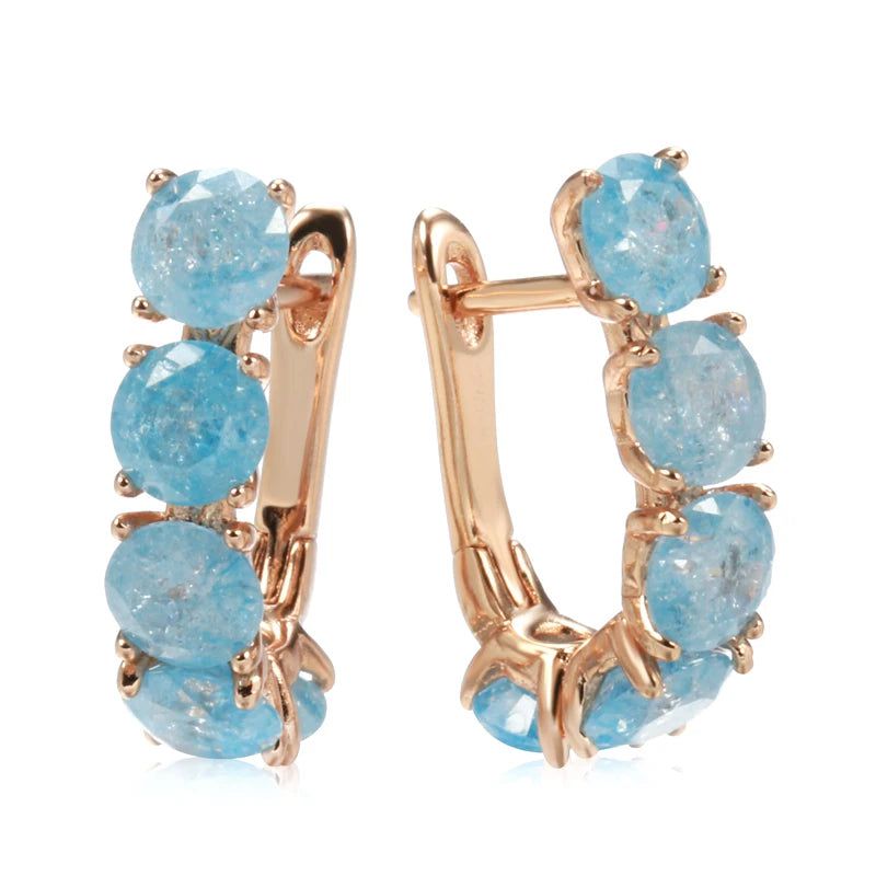 Graceful Round Blue Zircon Drop Earrings in Luxurious 585 Rose Gold Finish