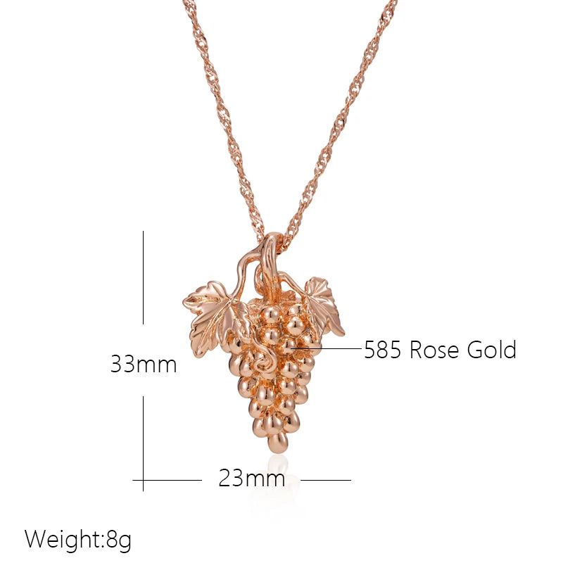 Grape-Inspired Vintage Rose Gold Pendant Necklace with Glossy Finish