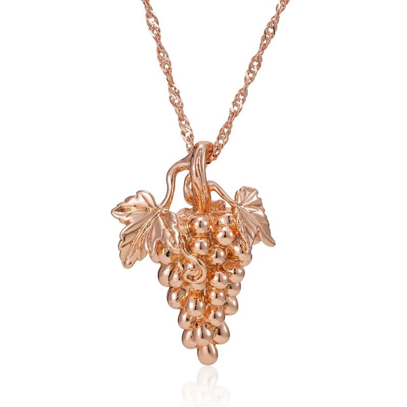 Grape-Inspired Vintage Rose Gold Pendant Necklace with Glossy Finish