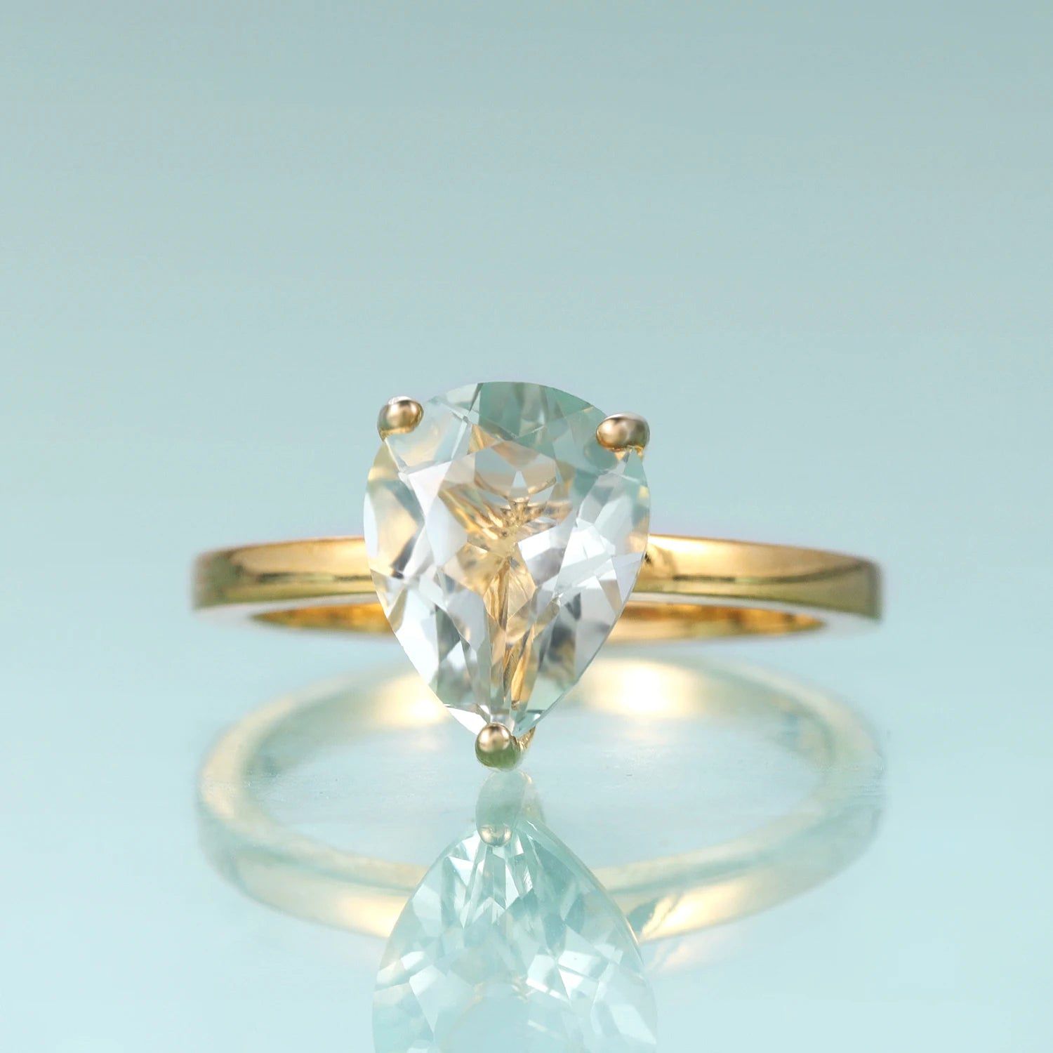 Green Amethyst Solitaire Ring 925 Sterling Silver Dainty Rings