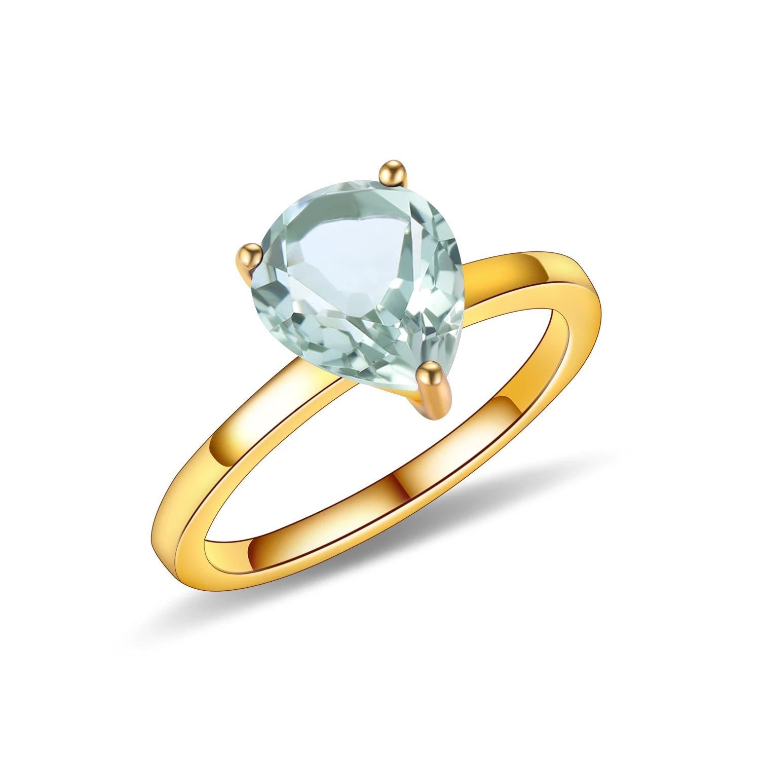 Green Amethyst Solitaire Ring 925 Sterling Silver Dainty Rings