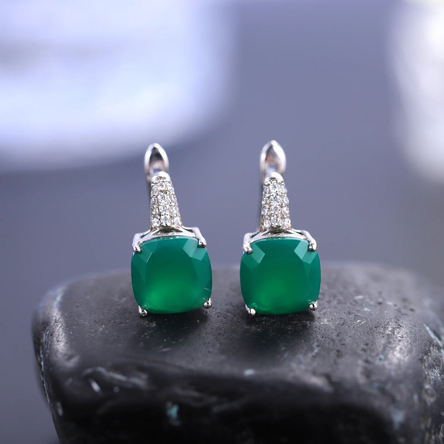 Green Onyx Earrings 7.33Ct 925 Sterling Silver Jewelry