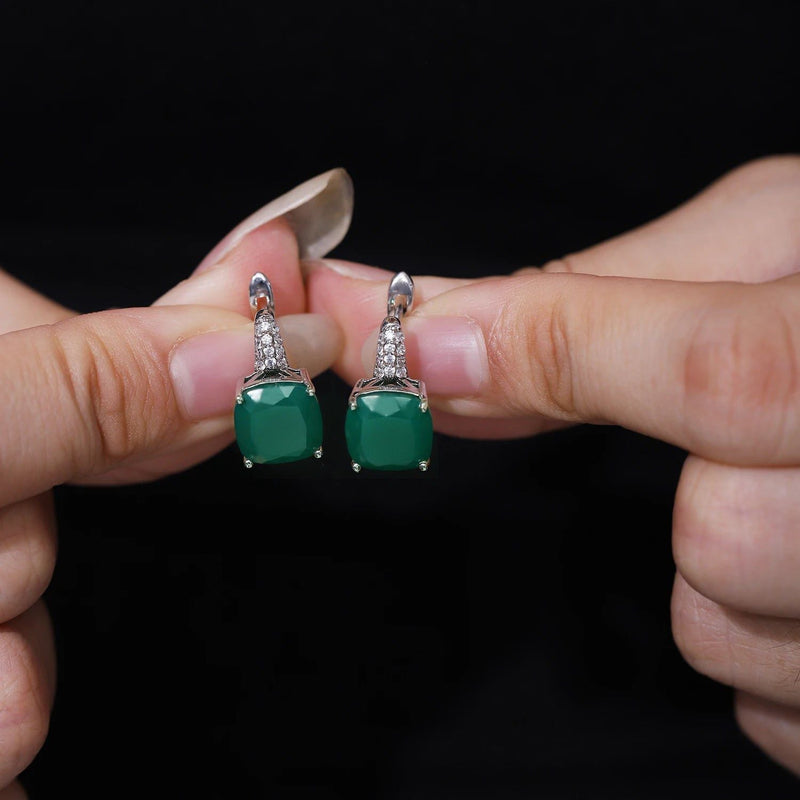 Green Onyx Earrings 7.33Ct 925 Sterling Silver Jewelry