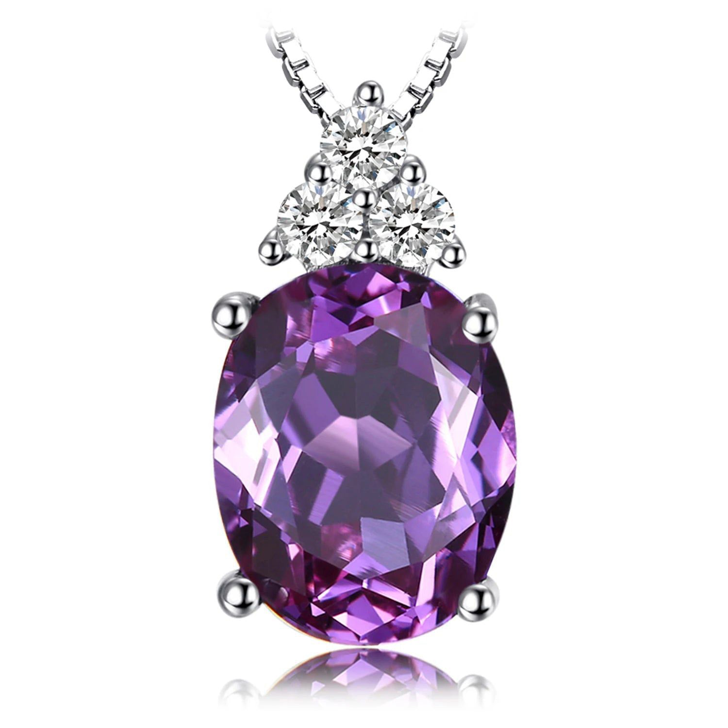 Oval Purple Created Alexandrite Sapphire Pendant in 925 Sterling Silver - No Chain Included