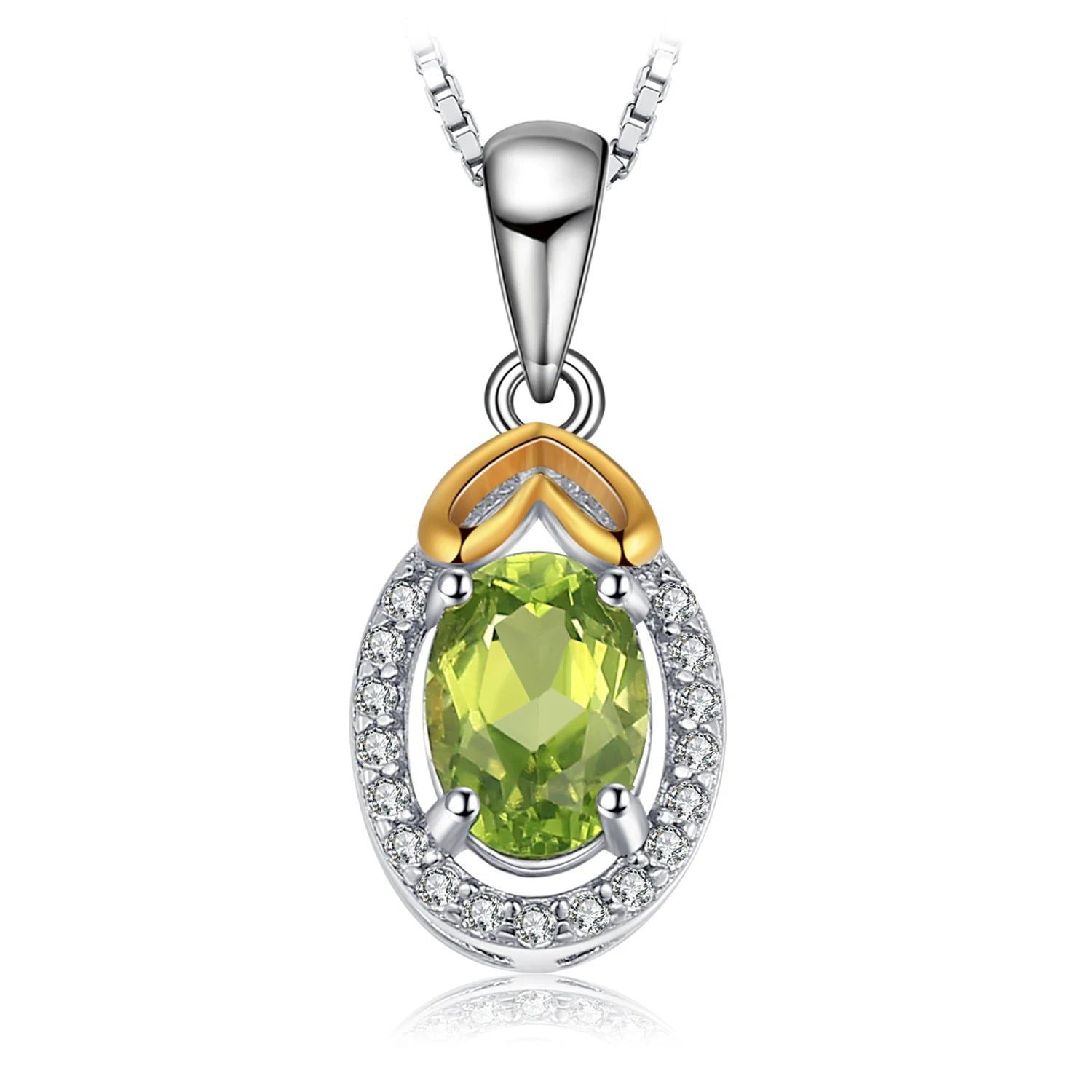 Natural Green Peridot Oval Cut Pendant in 925 Sterling Silver - Pendant Only, No Chain Included