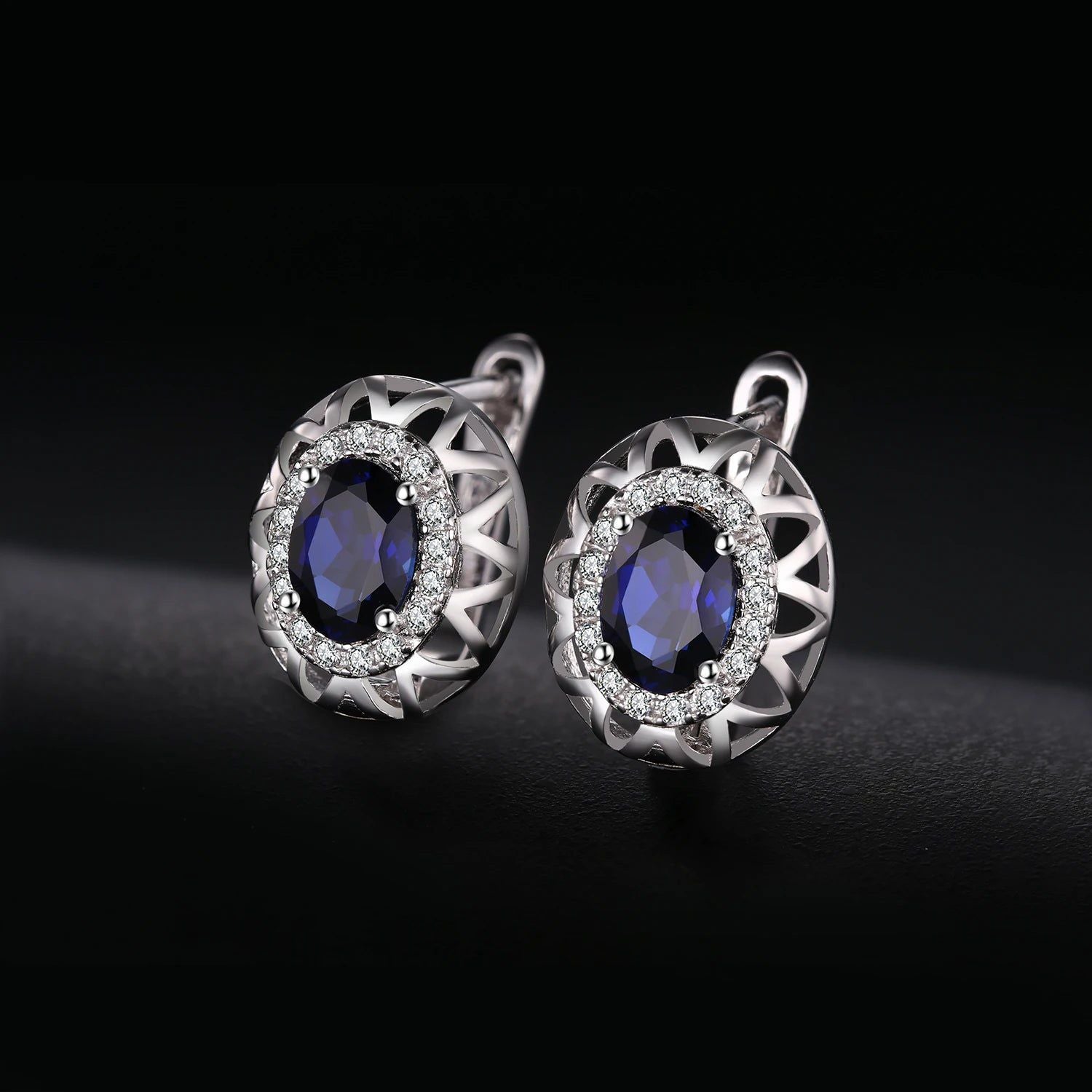 Elegant Oval Cut Lab-Created Blue Sapphire 925 Silver Hoop Earrings - Statement Jewelry