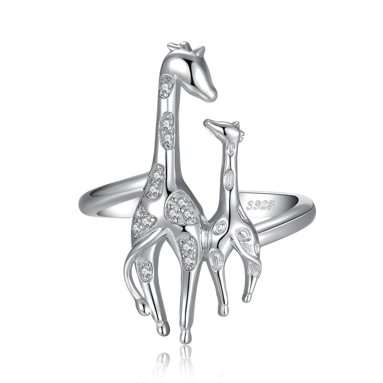 Cubic Zirconia Giraffe-Inspired Adjustable Mother-Daughter Sterling Silver Cuff Ring