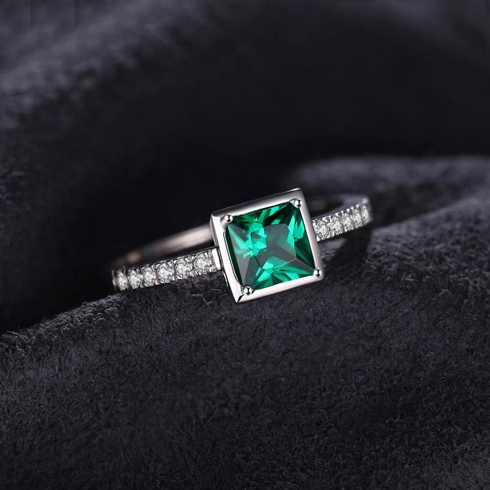 Elegant Square Cut Nano Emerald Ring in 925 Sterling Silver