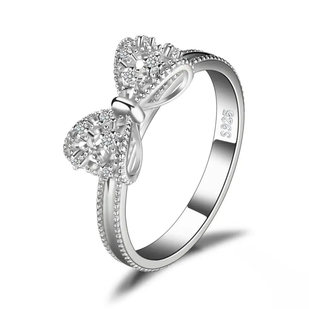 Elegant Bow Knot 925 Sterling Silver Ring with Sparkling Cubic Zirconia