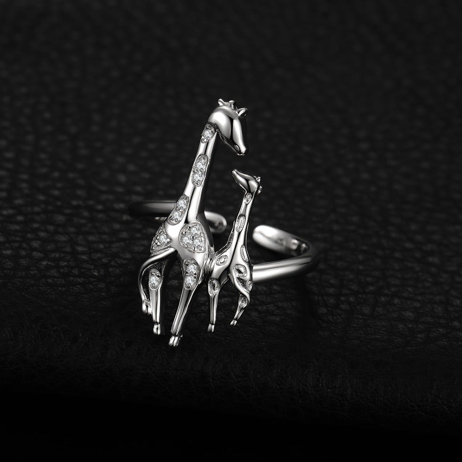 Cubic Zirconia Giraffe-Inspired Adjustable Mother-Daughter Sterling Silver Cuff Ring