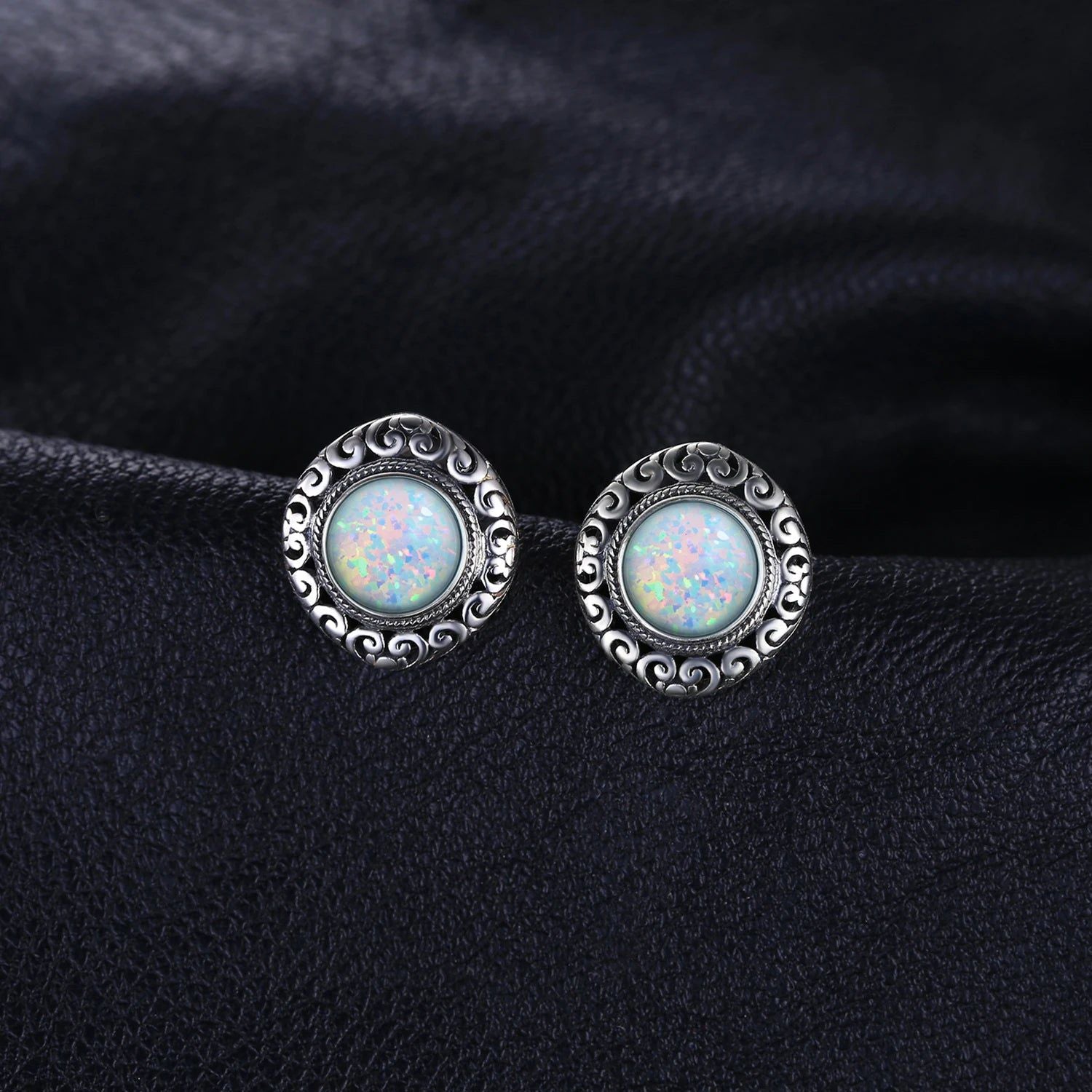 Fashionable Vintage 2.5ct Cabochon Created Opal Sterling Silver Heart Stud Earrings