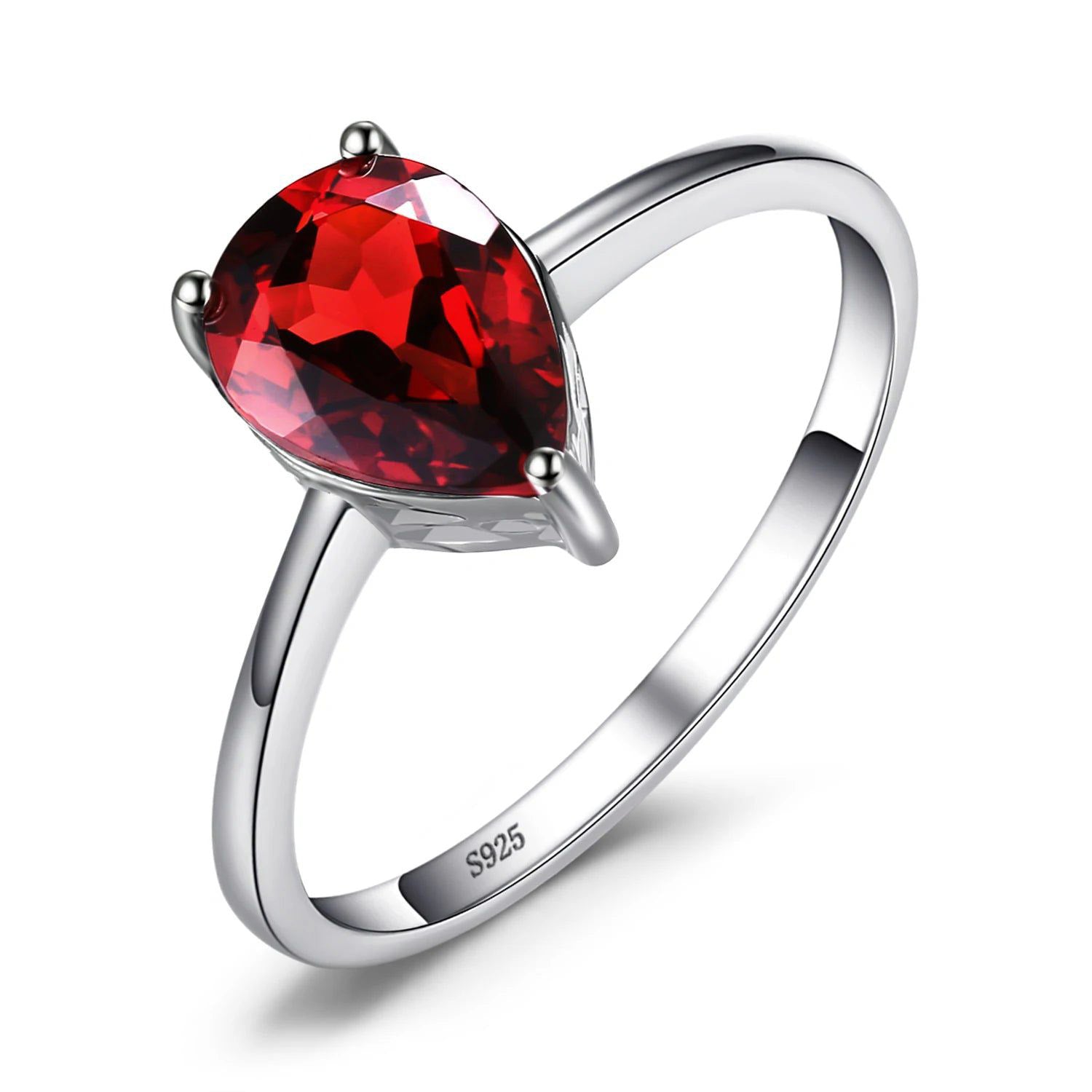 1.4ct Genuine Pear Cut Garnet Solitaire Ring in 925 Sterling Silver