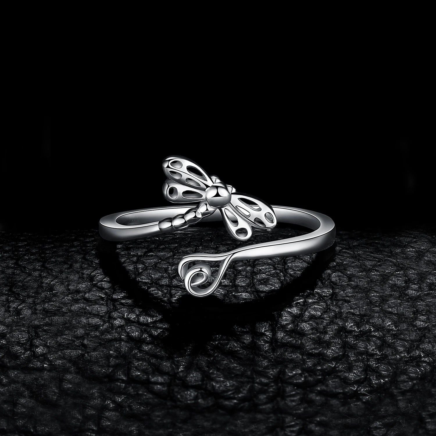 Dragonfly Heart Love Adjustable 925 Sterling Silver Stackable Cuff Rings for Thumb and Finger