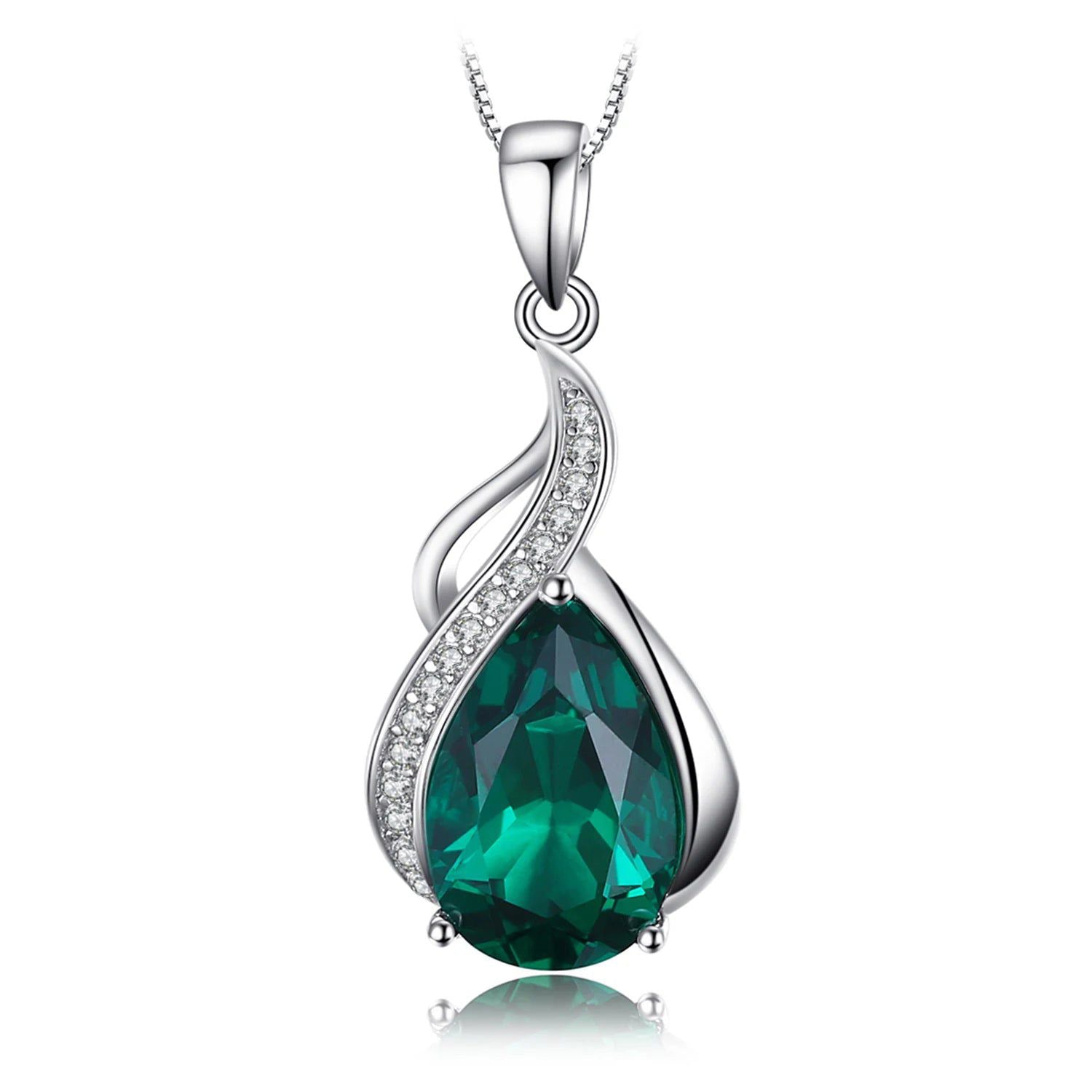 Elegant Water Drop Simulated Nano Emerald Pendant in 925 Sterling Silver - Pendant Only