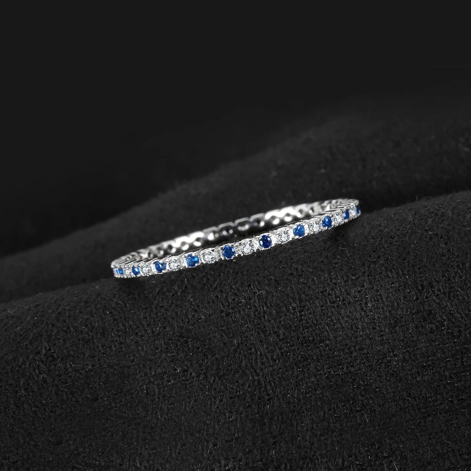 Vibrant Blue Spinel & Cubic Zirconia 925 Sterling Silver Band Ring