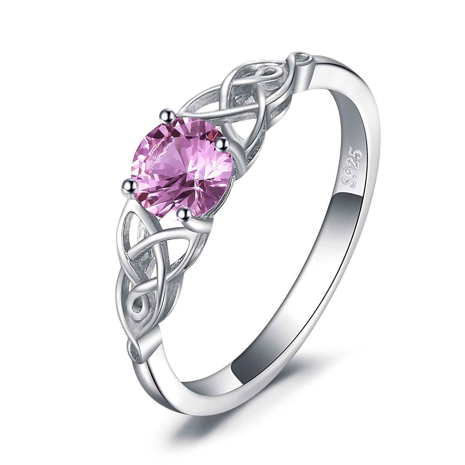 Celtic Knot Pink Sapphire Promise Ring in 925 Sterling Silver - Exquisite Fine Jewelry