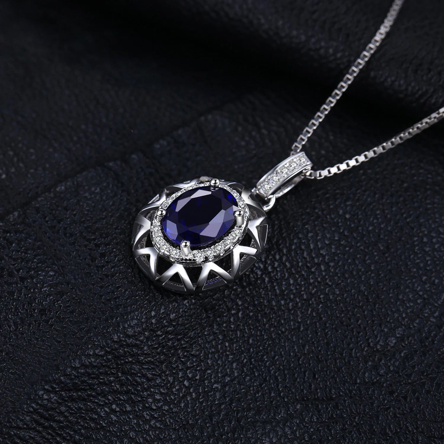 Oval Cut Blue Sapphire Pendant in 925 Sterling Silver - Hollow Gemstone Design (Pendant Only)