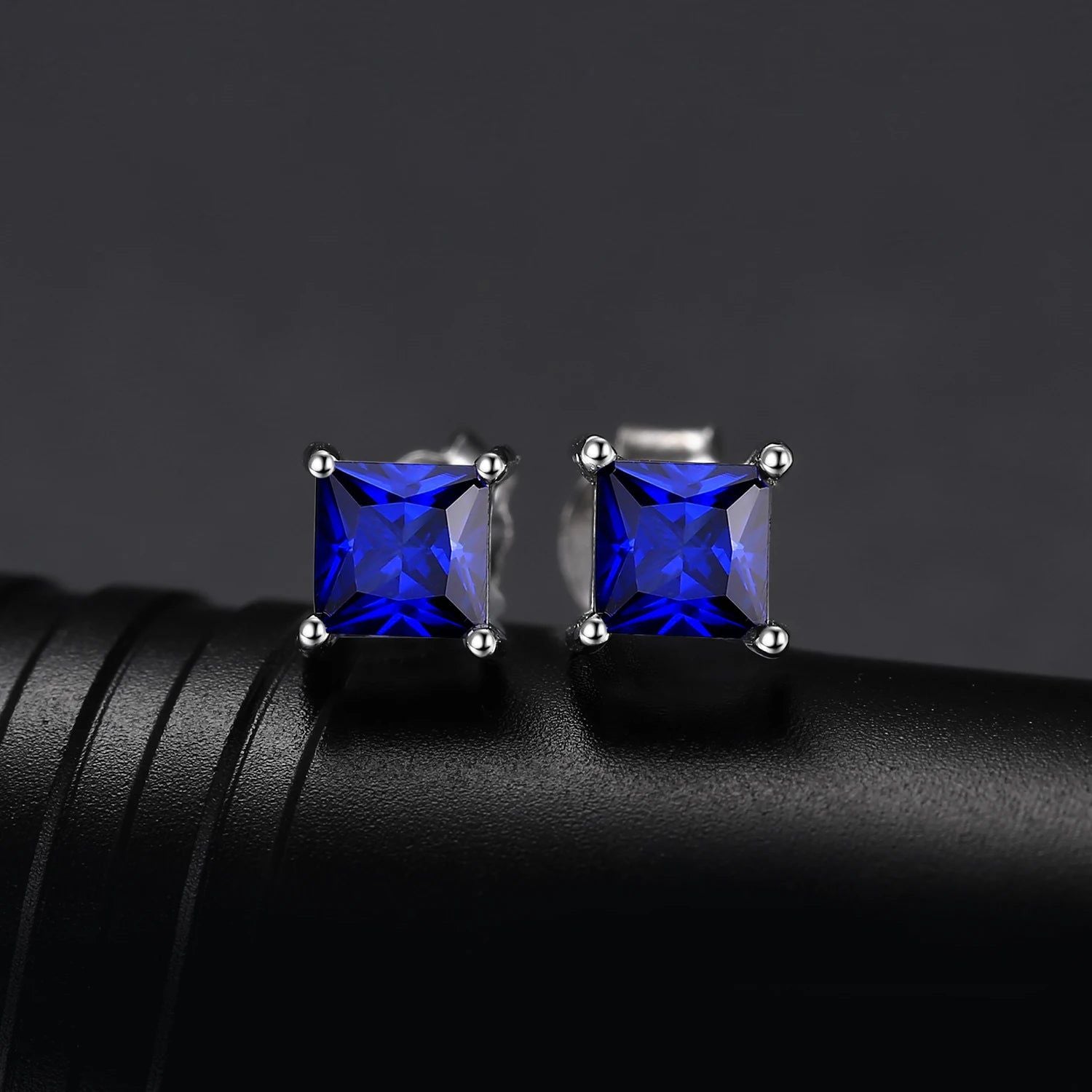 Fashionable Square Blue Created Sapphire Stud Earrings in 925 Sterling Silver