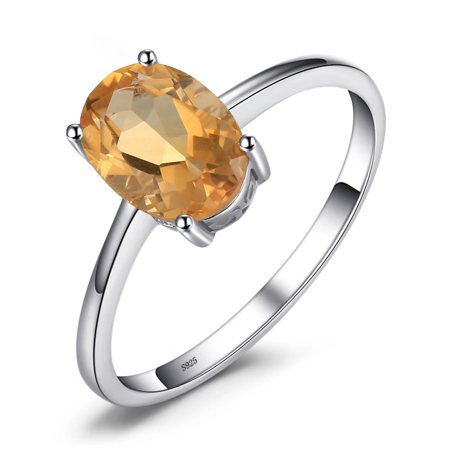 Elegant Oval Yellow Citrine 925 Sterling Silver Solitaire Gemstone Ring