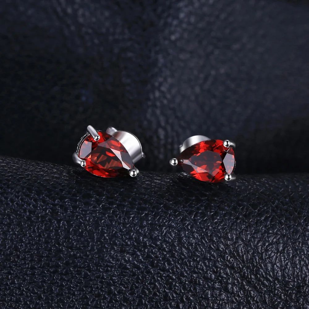 Elegant 1.8ct Genuine Red Garnet Stud Earrings in 925 Sterling Silver - Birthstone Fine Jewelry