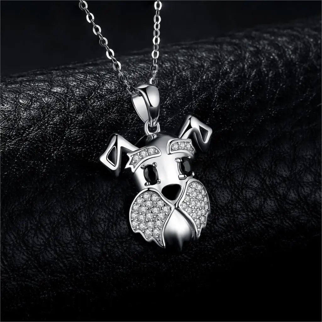 Schnauzer Dog Pendant in 925 Sterling Silver with Natural Black Spinel - Pendant Only, No Chain