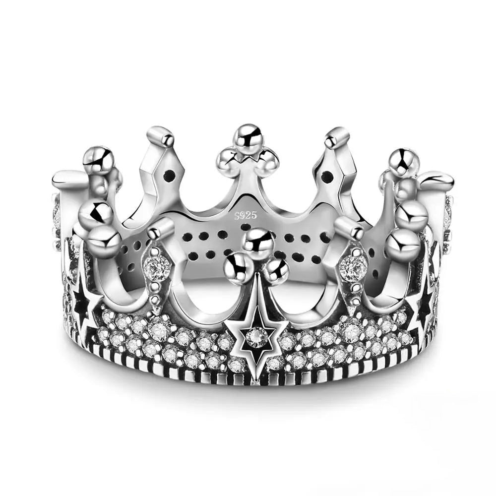 Sophisticated Vintage Crown Ring in 925 Sterling Silver with Cubic Zirconia and Star Design